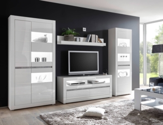 Wohnwand Anbauwand Carat 316cm LED weiß Hochglanz beton grifflos MDF