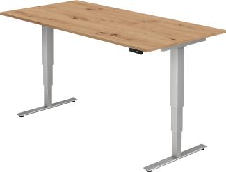 bümö® Sitz- & Stehschreibtisch Serie-XDSM elektrisch höhenverstellbar mit Memoryfunktion, Tischplatte 200 x 100 cm in Asteiche, Gestell in silber