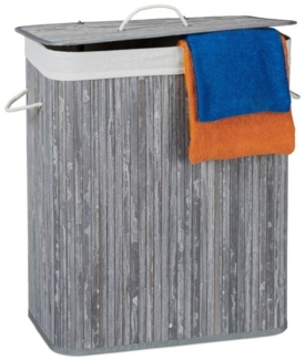 2 x Wäschekorb Bambus mit 2 Fächern grau