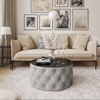 Lookway Couchtisch CHESTERFIELD 70 cm runder gepolsterter couchtisch