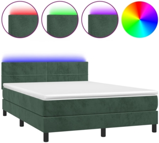 vidaXL Boxspringbett mit Matratze & LED Dunkelgrün 140x190 cm Samt 3134402