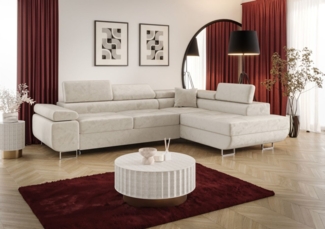 Ecksofa Schlafsofa Sofa MONARO Stoff Monolith Beige Ottomane Rechts