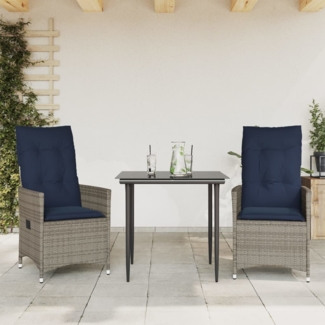 vidaXL Gartenstühle Verstellbar 2 Stk. mit Kissen Grau Poly Rattan 365649