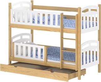 WNM Group Hochbett mit Rausfallschutz und Schublade Suzie - aus Massivholz - Hochbett Kinderbett für Mädchen und Jungen - Absturzsicherung Hochbett - Kinderhochbetten 190x90 cm - Natürliche Kiefer