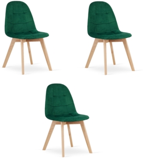 Valora NUUC Stuhl, dunkelgrüner Samt, ergonomisches Design, 3 Stück