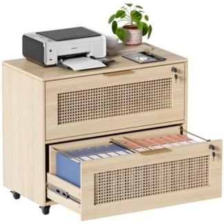 TWSOUL Aktenschrank Rollcontainer verstellbarem Büroschrank Schubladen Schloss 79*67.5CM Sideboard, mit 2 Groß Schubladen für Büro Zuhause