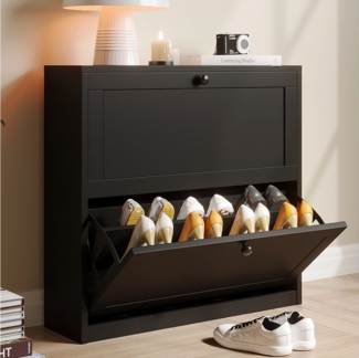 VOWNER Schuhschrank mit 2 Klappen, Schuhregal Schmal, 80 x 24 x 80 cm