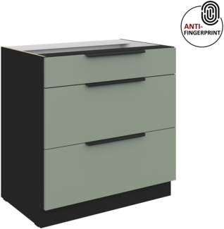 Küchen Unterschrank 80 cm Küche ARIA Aquamarin ultra matt + Schwarz matt, hochwertige Fronten mit Anti Fingerprint Beschichtung, Soft-Close Küchenzeile Küchenblock