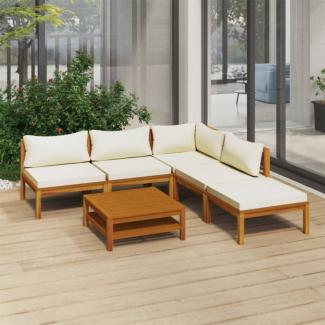 6-tlg. Garten-Lounge-Set mit Creme Kissen Massivholz Akazie