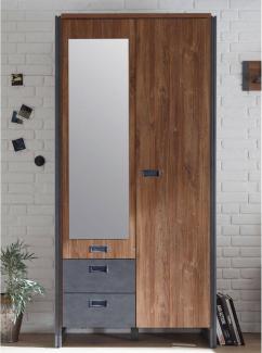 Kleiderschrank Dielenschrank im Industrial Design DALLAS-61 Stirling Oak Nb. mit Matera Anthrazit B/H/T ca. : 99 x 202 x 60 cm