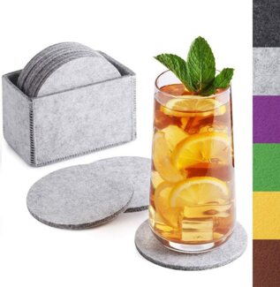 Loco Bird Getränkeuntersetzer 10er Set inkl. Box rund aus Filz, Zubehör für Getränke, Tassen, Bar, Glas, Design Glasuntersetzer, Premium Tischuntersetzer Filzuntersetzer