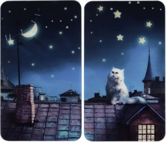 Maximex Herd-Abdeckplatte Universal Modell Moon Cat, Glas, (Set, 2 tlg), Herdabdeckung für alle Herdarten, kratzfest, mit rutschfesten Füßen