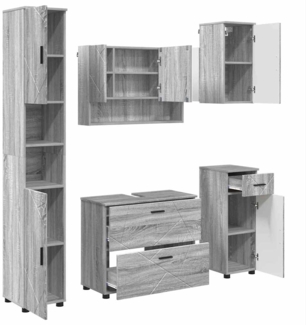vidaXL Badezimmermöbel Set mit Tür 5 pcs Grau Sonoma 30 x 35 x 192 cm 3393079