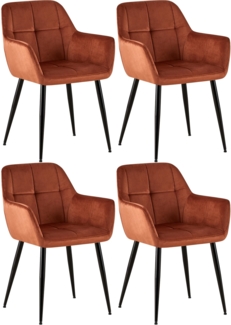 CLP 4er Set Esszimmerstühle Emia Gepolstert mit Ziernähten schwarzes Vierfußgestell,braun Samt