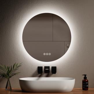 EMKE LED Badspiegel mit Beleuchtung Touch Beschlagfrei 3 Lichtfarbe Dimmbar Wandspiegel ф60cm Rund