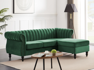 Vente-unique - Ecksofa - Ecke wechselbar - Samt - Tannengrün - TRUMBO