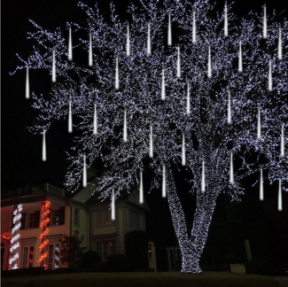 Rosnek Lichterkette Regen Lichterkette, 30/50CM, Schneefall Lichter für Hochzeit, 4 Farben, Warmweiß, Weiß, Mehrfarbig, Blau, 8 Röhren