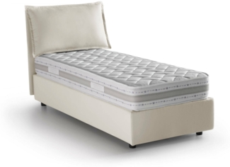 Dmora Einzelbett Armaduk, Bettkasten mit Stoffbezug, 100 % Made in Italy, Öffnung vorne, inklusive Matratze 80 x 190 cm, Beige