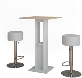 Vicco Bartisch-Set Weiß/Sonoma 65 x 65 cm mit 2 Barhockern, Repose