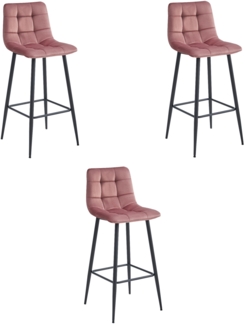 Valora TEOTO Barhocker, dunkelrosa Samt mit schwarzen Stahlbeinen (3er-Pack)
