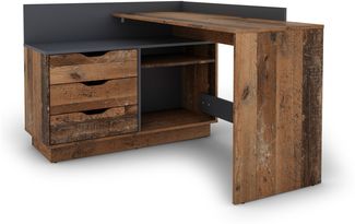 Winkelschreibtisch >BELFAST< in Old-Wood/Anthrazit 129 x 83,5 x 105 cm (BxHxT)
