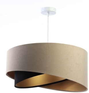 Licht-Erlebnisse Pendelleuchte MARLON, ohne Leuchtmittel, Wohnzimmer in Weiß Beige Schwarz Gold E27 D: 50 cm Stoff Metall