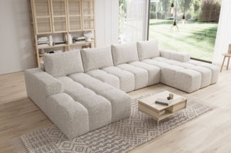 PROMETO Möbel Ecksofa Couch U-Form, Sofa U-Form Teddy-Bouclé, WebStoff -Cento