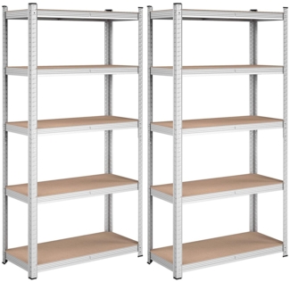 Songmics Schwerlastregale mit 5 Ablagen, Stahl / MDF, Silber, 90 x 40 x 180 cm