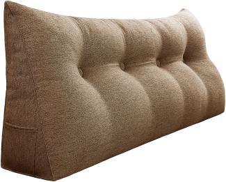 VERCART Großes Bettruhe Keilkissen, Lang Lesekissen, Dekoratives Kopfteilkissen, Dreieckiges Rückenkissen, Loungekissen für Tagesbett oder Couch, Leinenmischung Braun, 140cm