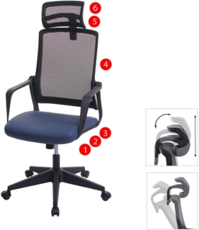 Bürostuhl HWC-J52, Drehstuhl Schreibtischstuhl, ergonomisch Kopfstütze, Kunstleder ~ blau-grau