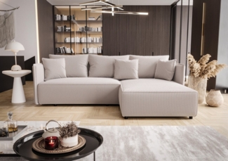 Ecksofa Schlafsofa EVORA Stoff Poso Altweiß Ottomane Rechts