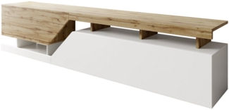 TV-Lowboard Nesezi 200 mit zwei Klappen, Grifflose Öffnen (Farbe: Weiß / Wotan)
