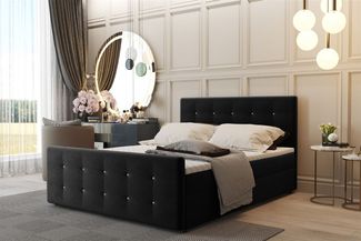 Boxspringbett Schlafzimmerbett CARLOS 140x200 cm Stoff Schwarz inkl. Bettkasten