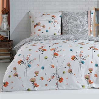 Buymax Bettwäsche Adalia, Aria, Renforcé, 4 teilig, Bettbezug-Set 135x200 cm 100% Baumwolle Reißverschluss Blumen Weiß