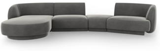 Micadoni Modulares Sofa Miley mit Recamiere 4-Sitzer Links Samtstoff Hellgrau