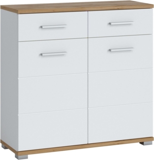 Kommode Halver / Hola , Holzwerkstoff , Weiß, Holzfarben , 90 x 88 x 34 cm