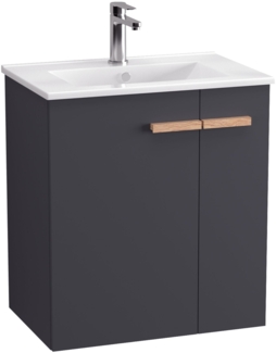 BADEDU HIERA Waschbecken mit Unterschrank 60 cm breit, Anthrazit, Waschbecken Keramik Weiß