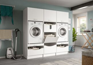welltime Mehrzweckschrank-Set FALAS, TOPSELLER!, 3-teilig, Hauswirtschaftsraum Set, Breite 192 cm, (Set, 3-St, bestehend aus: 2x Waschmaschinenumbauschrank und 1x Wäscheschrank), Kombination, Waschmaschinenumbau, Waschmaschinenschrank, Wäschekammer