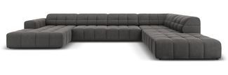 Micadoni Panorama Ecksofa Jennifer 7-Sitzer Rechts Samt Grau