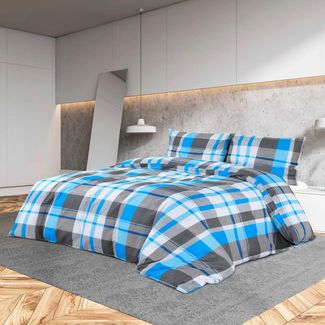 vidaXL Bettwäsche-Set Blau und Grau 240x220 cm Baumwolle 136064