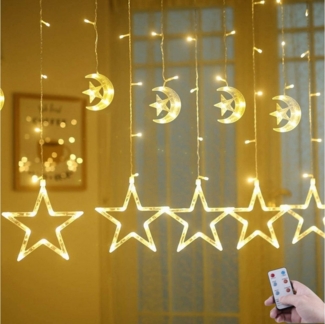 Elegear Lichtervorhang 12 Sterne Weihnachtsdeko, 2/2.2M LED Lichterkette mit Haken, 8 Modi, Memory-Funktion, für fenster