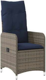 vidaXL Gartensessel Verstellbar mit Kissen Grau Poly Rattan 365684