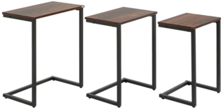 MC Star Satztisch 3er-Set Beistelltische C-förmige Satztische im Industriedesign (platzsparend mit Stahlgestell, rustikal-braun für Wohnzimmer)