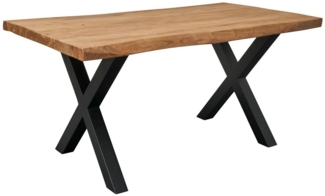 dasmöbelwerk Esstisch Esstisch 160x80 cm Massivholz Baumkante X-Beine Holztisch Akazienholz