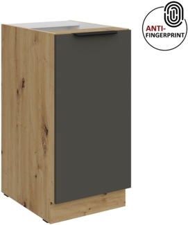 Küchen Unterschrank 40 cm Küche ARIA Graphite ultra matt + Eiche Artisan matt, hochwertige Fronten mit Anti Fingerprint Beschichtung Küchenzeile Küchenblock