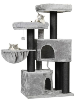 MSMASK Kratzbaum groß für Katzen stabil mit Sisal-Kratzstangen, 2 Aussichtsplattform