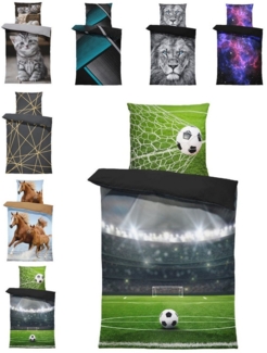 One Home Bettwäsche Fotodruck, Mikrofaser, 4 teilig, Fußball Stadion Kinder Jungen, Knitterfrei Weich für Sommer und Winter