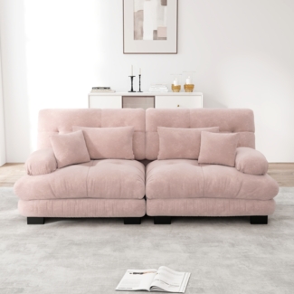 Ecksofa, Cloud Ecksofa für Wohnzimmer Chenille Doppelsofa mit 2 Lendenkissen und 2 Dekokissen Massivholzrahmen, Chenille+Massivholz, Rosa