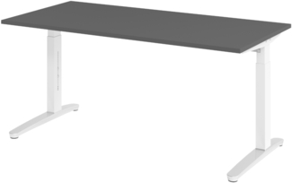 bümö manuell höhenverstellbarer Schreibtisch 160x80 in graphit Gestell in weiß/alu - PC Tisch höhenverstellbar & groß, höhenverstellbarer Tisch Büro, großer Computertisch verstellbar, X16-G-WC