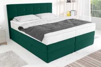 99rooms Palermo Boxspringbett Velours KRONOS Dunkelgrün 140x200 cm Taschen-Federung